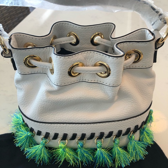 Milly Whipstitch Tassel Drawstring Bucket Bag NWT $395 - Picture 3 of 7